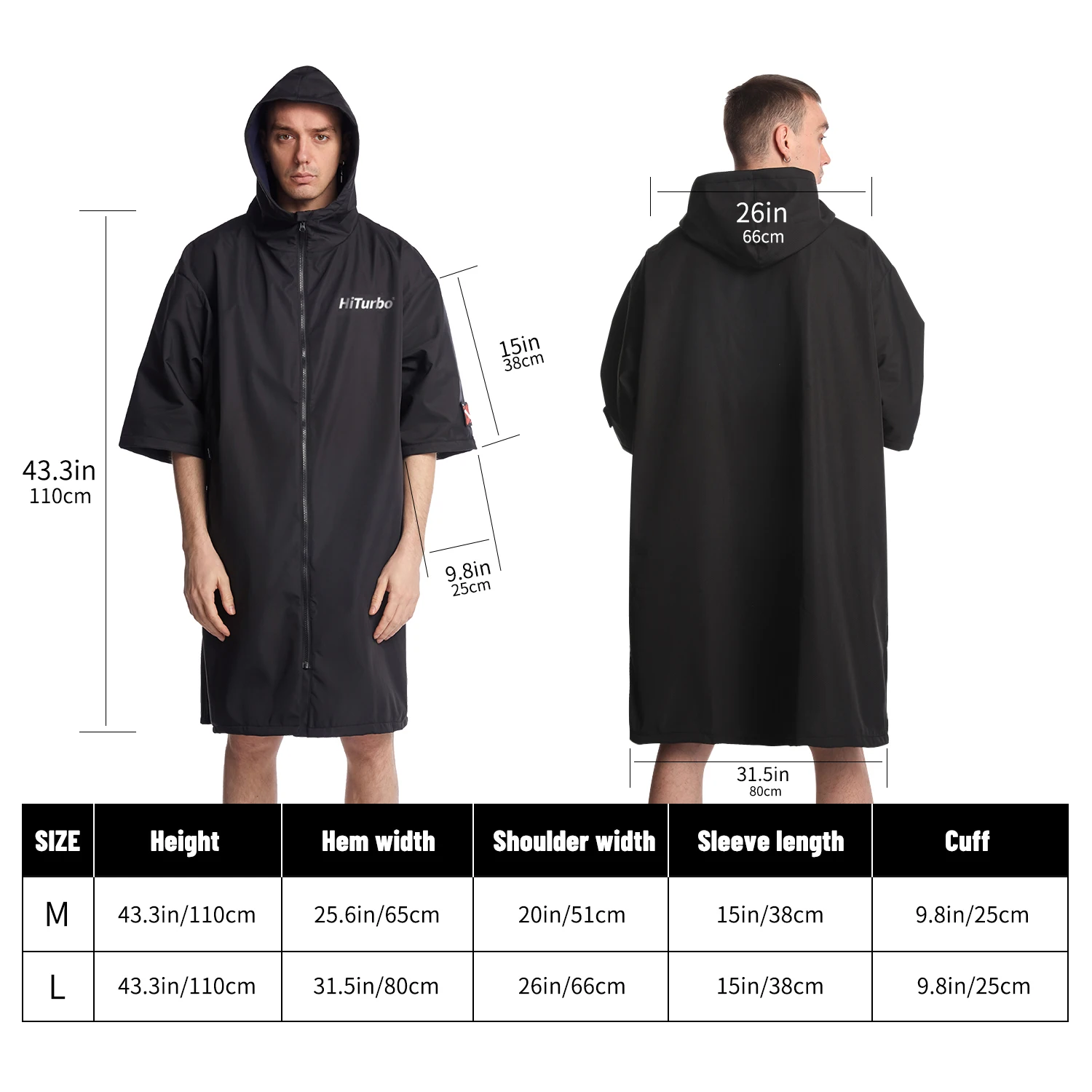 Hiturbo-capa impermeable de manga corta con capucha, capa cambiante a prueba de viento, secado rápido, natación, surf, escalada, capa cálida de secado rápido
