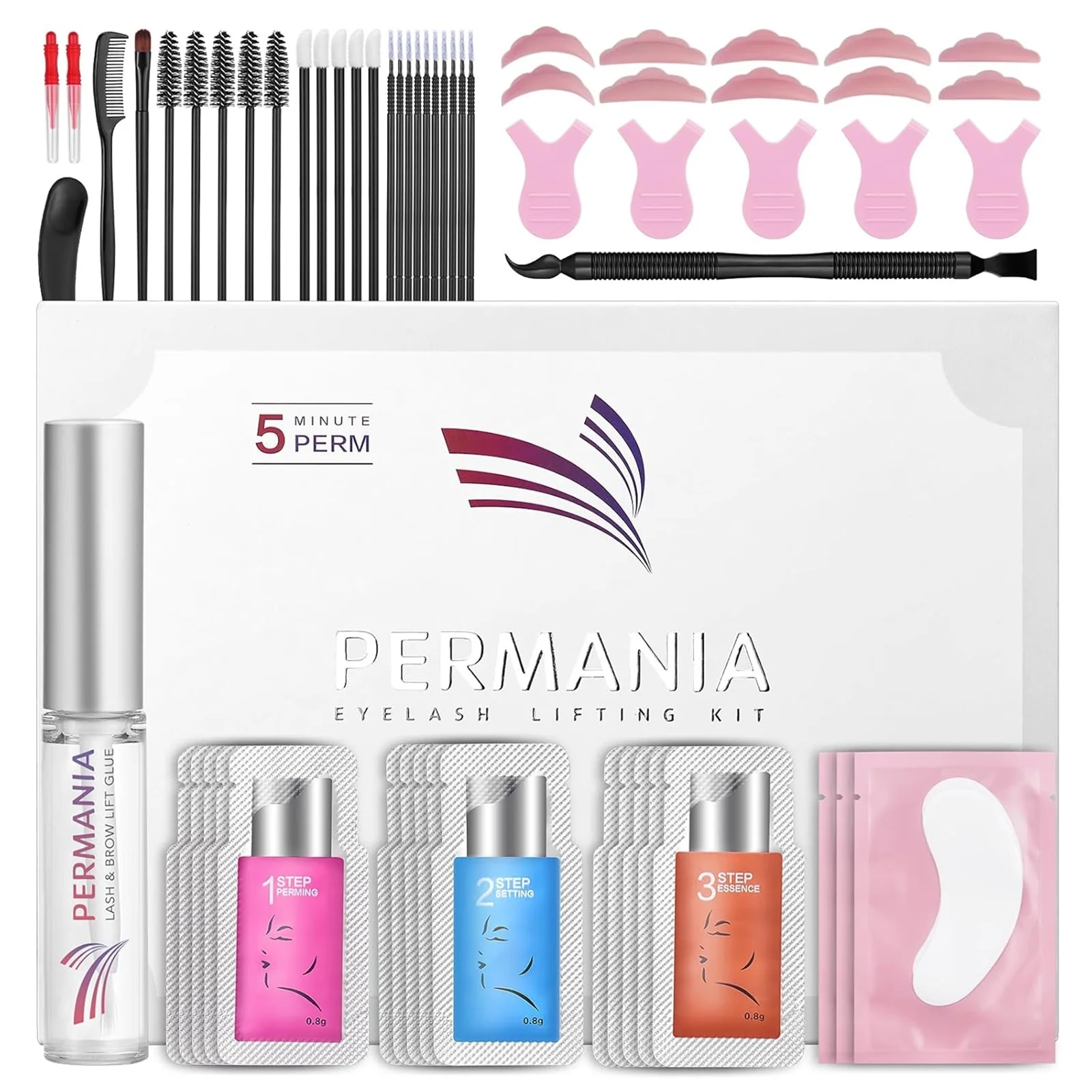 PERMANIA 15 Uds Kit de levantamiento de pestañas levantamiento rápido de pestañas 5 minutos con pegamento fuerte bolsita desechable Kit de levantamiento de pestañas dura 6 semanas