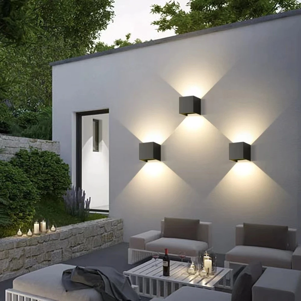 Lámpara de pared impermeable para exteriores, iluminación de pared cuadrada moderna de aluminio, negro, blanco y gris, lámpara para porche y patio, accesorio de pared Exterior