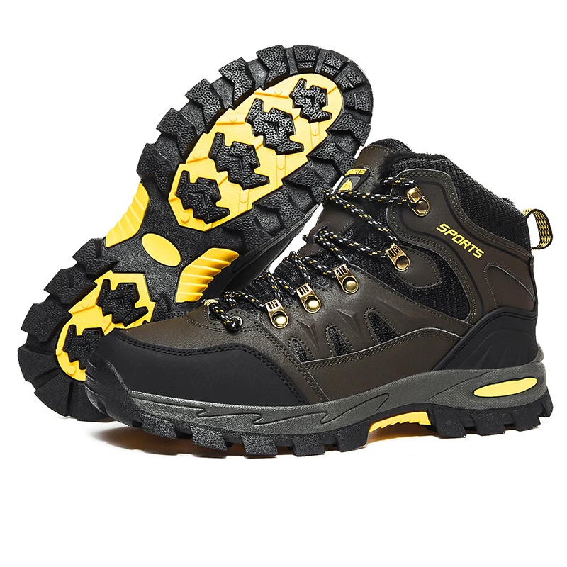 Botas de Senderismo de Gran Tamaño para Hombre y Mujer, Antideslizantes, con Cordones, para Escalada, Invierno, Negras, Cálidas, con Forro de Piel, Talla 42, Calzado de Trekking y Senderismo