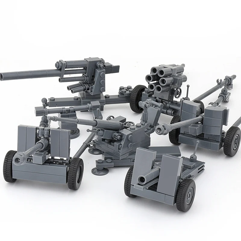 Bloques de construcción de armas militares de la Segunda Guerra Mundial, figura de soldado del ejército, piezas de cañón de pistola antitanque, bloques de modelismo MOC, juguetes para niños ﻿
