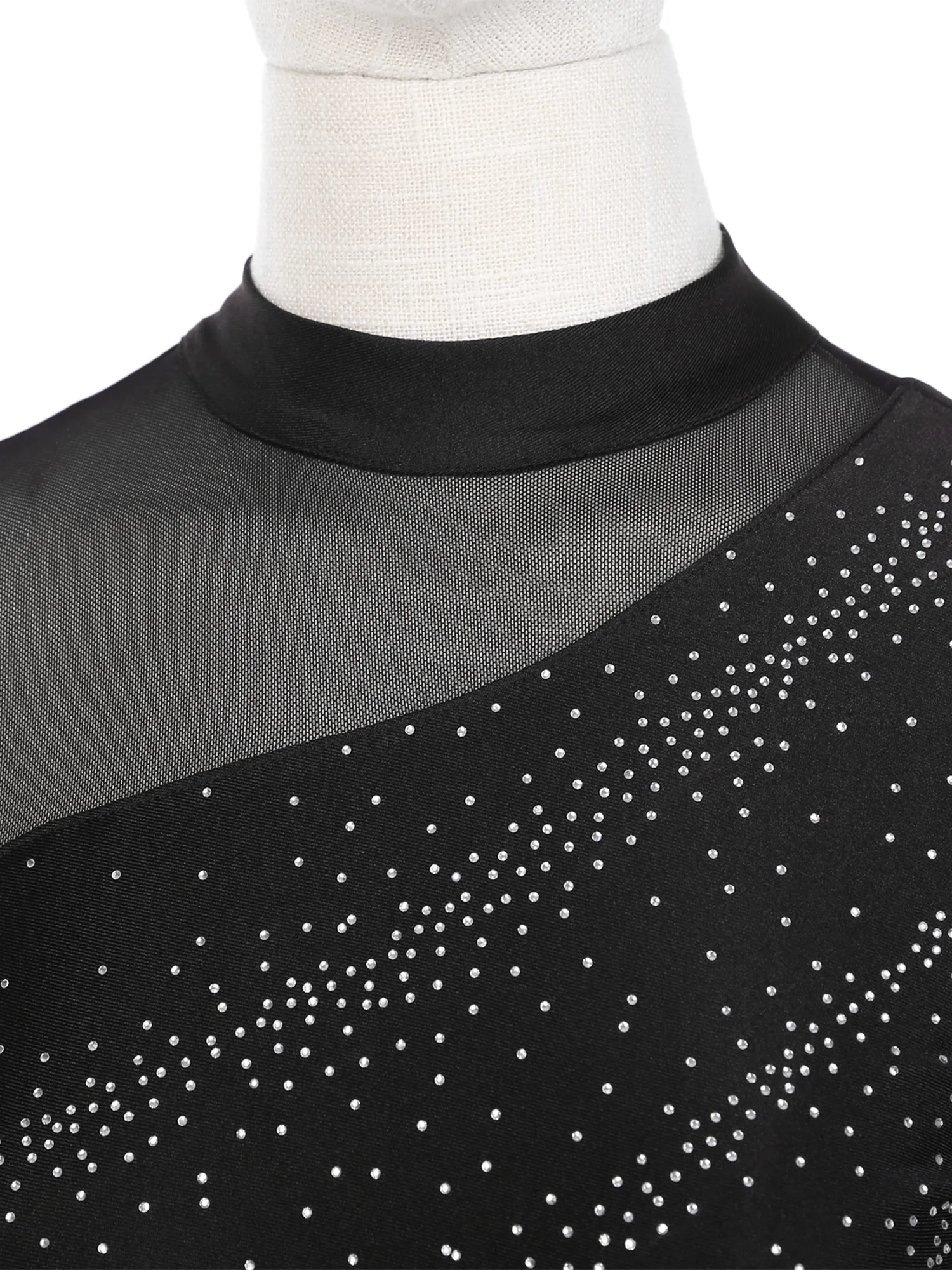 Vestido de baile de patinaje sobre hielo para mujer, danza lírica, Ballet, gimnasia, leotardo, tutú de manga larga, malla brillante, Ropa de baile con diamantes de imitación