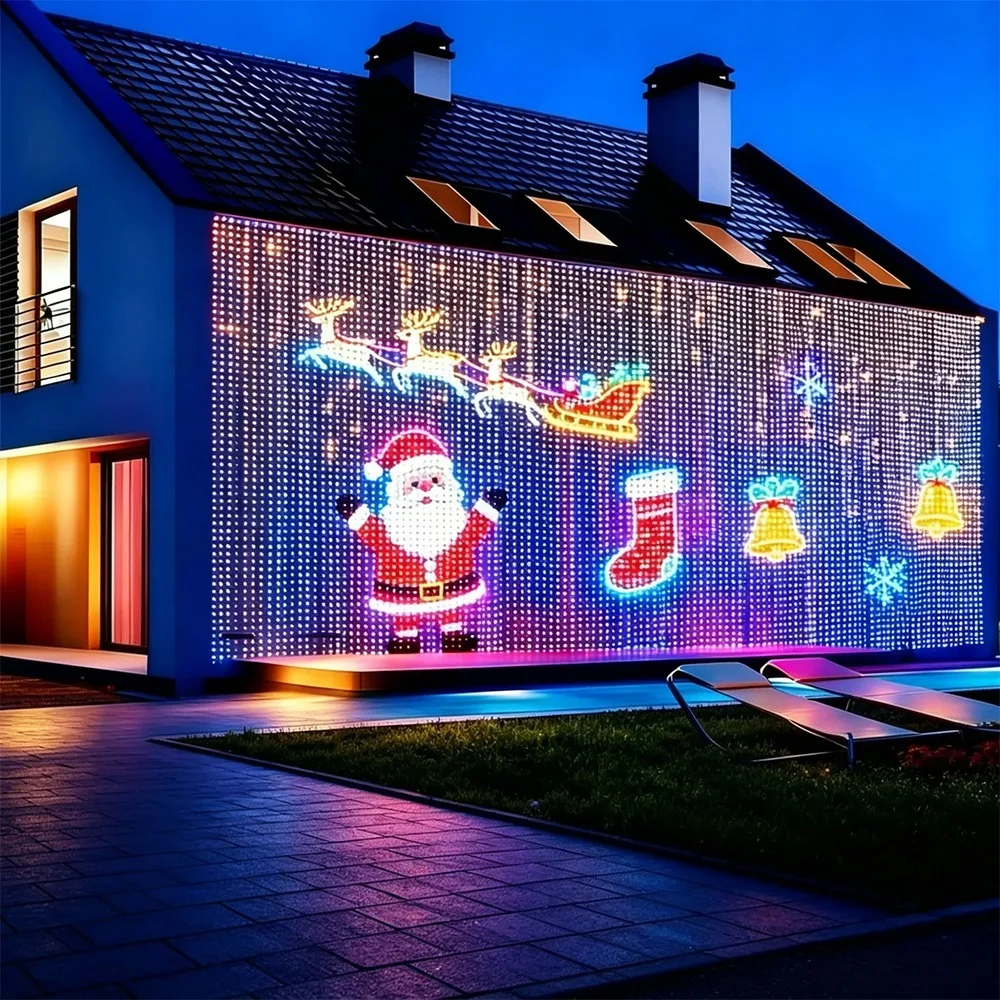 Luces de Decoración Navideña 2026, Cortina de Luces LED para Exteriores, Lámpara de Hadas con Control por Aplicación, Patrón Personalizable, Impermeable, para Bodas, Fiestas, Hogar, Navidad