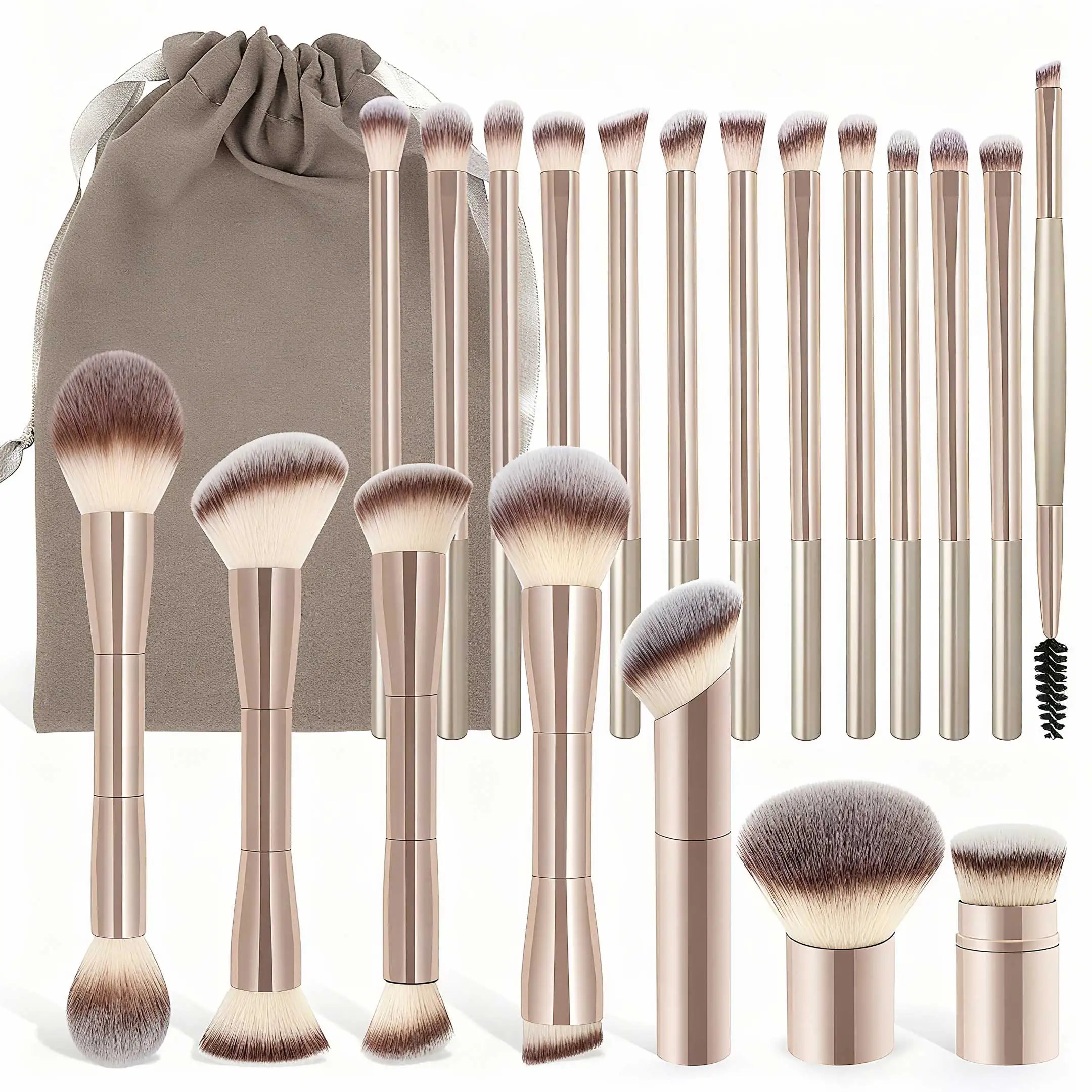 Juego de 20 Brochas de Maquillaje Profesionales de Doble Punta para Base, Corrector, Rubor, Sombras de Ojos, para Mezclar Líquidos, Cremas y Polvos
