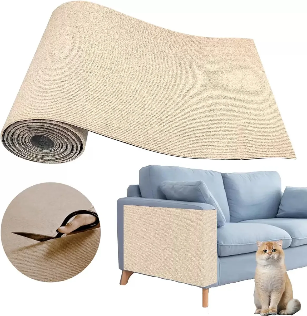 Alfombrilla rascadora para gatos autoadhesiva de 8 tamaños, recortable, protector de muebles y sofás, almohadilla rascadora DIY para gatos para esquinas de sofá y pared