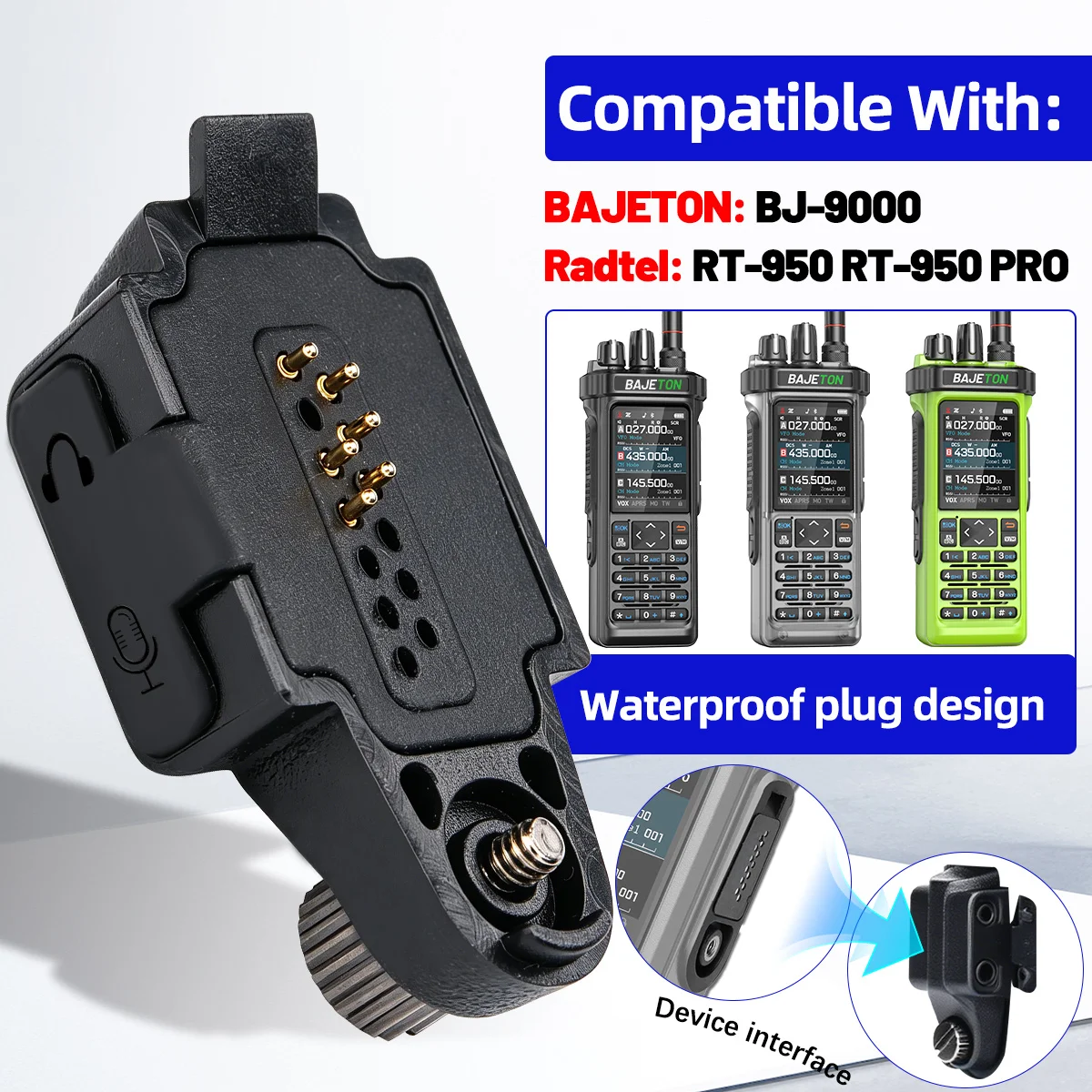 Adaptador de Audio BAJETON BJ-9000, Auricular con Micrófono y Conector de 2 Pines para Walkie Talkies Radtel RT 950Pro, BJ-9000, RTD TP 900PRO