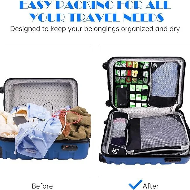 Juego de cubos de embalaje de compresión, bolsa de viaje de malla expandible, organizadores de equipaje, bolsa para viaje, almacenamiento en el hogar, accesorios de equipo de viaje