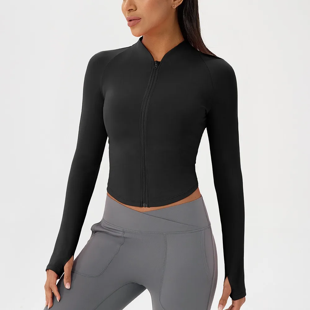 2025 Camisa deportiva de manga larga para Yoga para mujer, cárdigan ajustado de secado rápido con cremallera, Top de entrenamiento, ropa deportiva para correr al aire libre, chaqueta de gimnasio