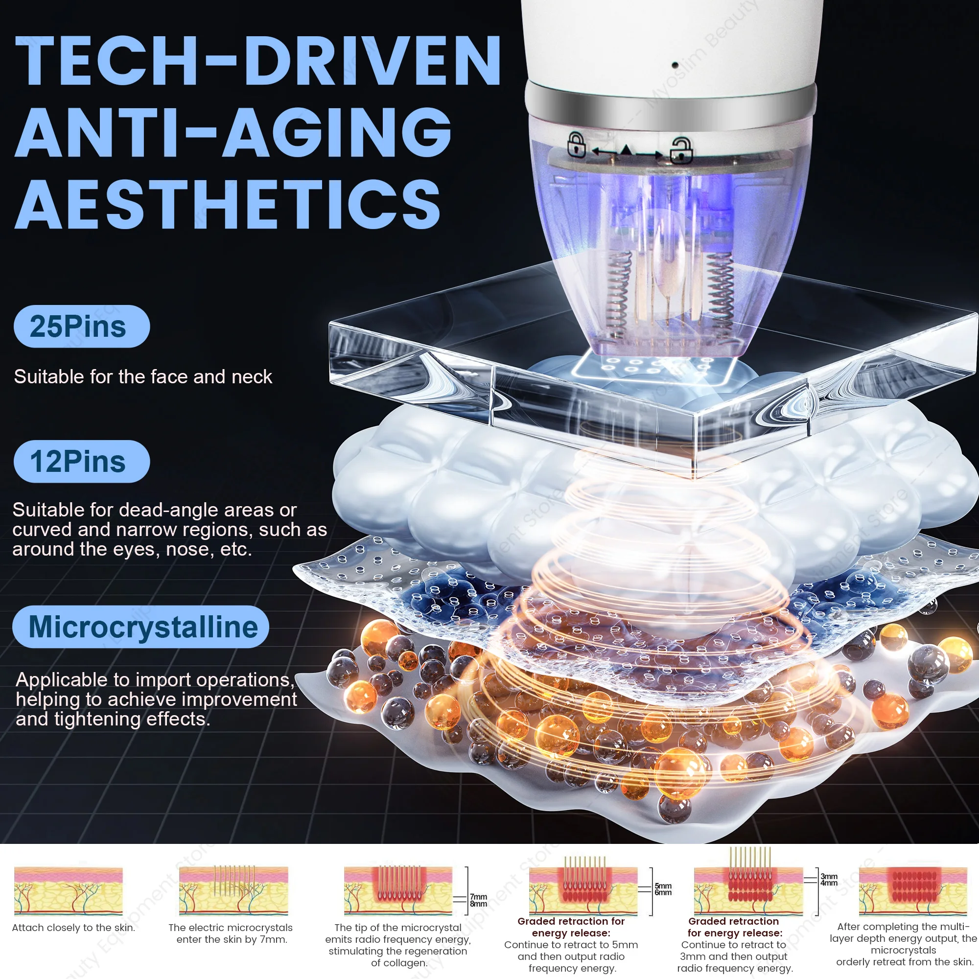 Máquina de Microagujas RF Fraccional Indolora para el Hogar, Dispositivo de Rejuvenecimiento y Lifting de la Piel con Mango Simple/Doble para Mayor Comodidad