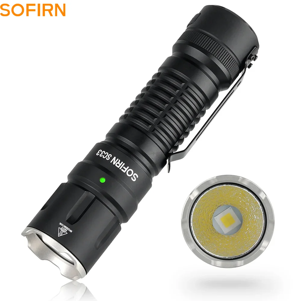 Linterna LED Sofirn SC33 XHP70.3 HI Táctica de 5200lm, Potente, Recargable por USB C con Batería 21700, Interruptor Trasero Electrónico, Luz para Exteriores