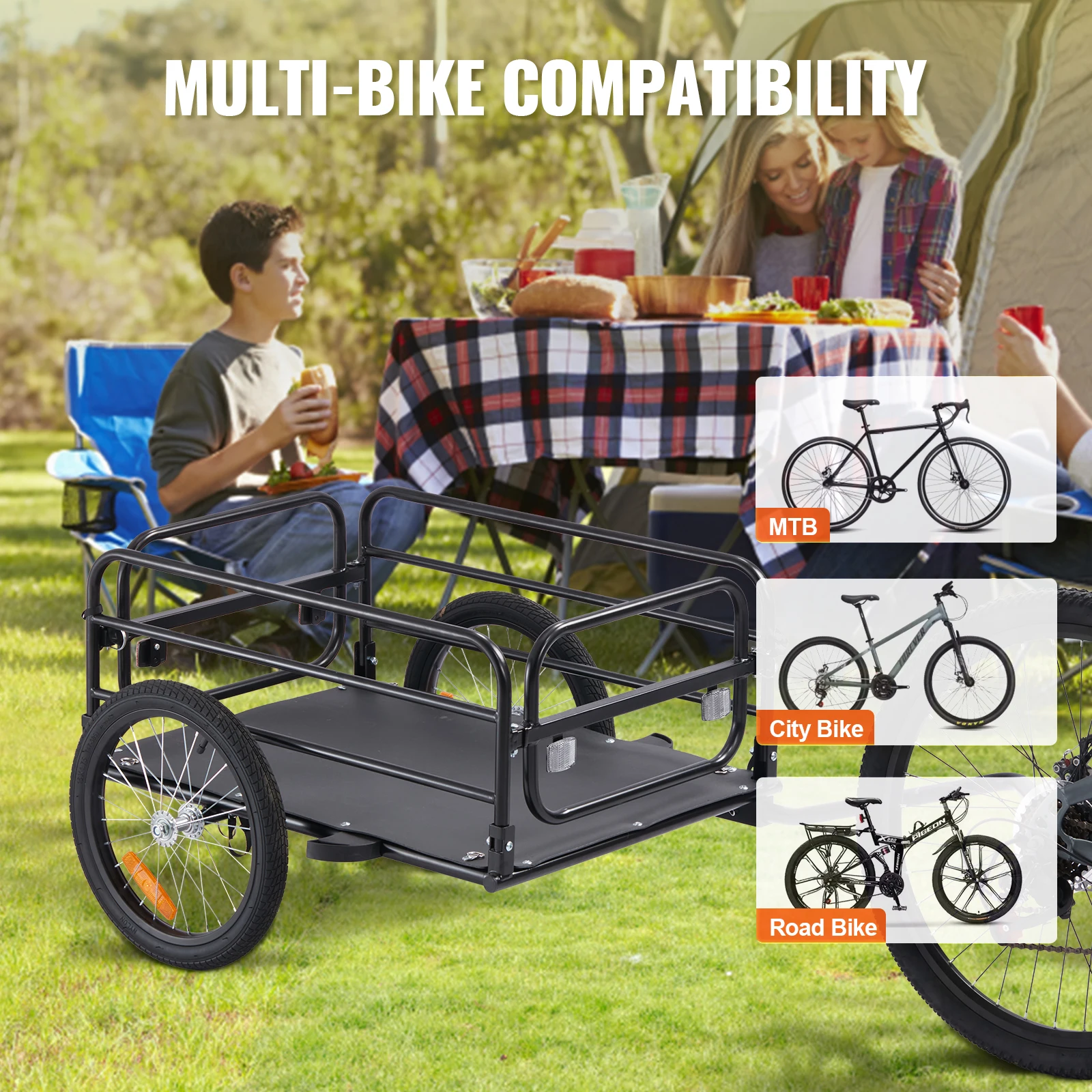 SucceBuy, remolque de carga para bicicleta de 160 libras, carrito de almacenamiento plegable para bicicleta con ruedas de 16 ", reflectores seguros para ruedas de bicicleta de 22"-28"