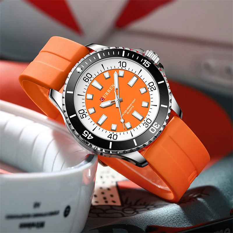 Reloj de Cuarzo Unisex Curren 8448, Reloj de Pulsera Redondo Luminoso a Prueba de Agua para Exteriores con Correa de Silicona