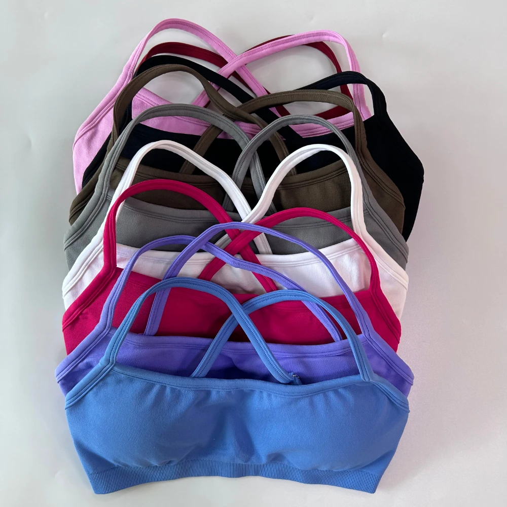 Sujetador deportivo para mujer, correa de hombro extraíble, sujetador de Yoga sin espalda, sujetador acolchado, Top Sexy con espalda cruzada, Top corto de gimnasia, ropa interior de Fitness