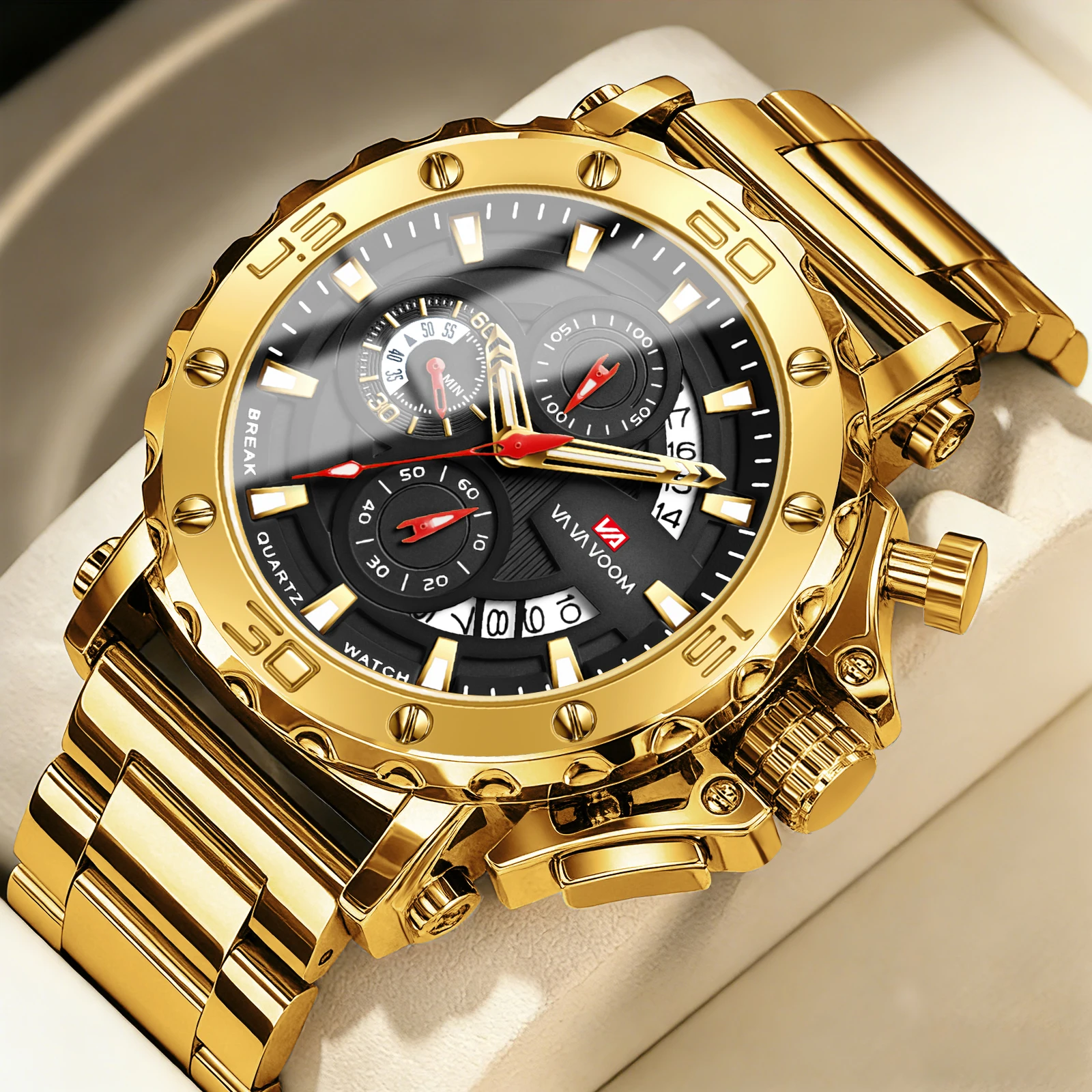 Reloj Deportivo Multifuncional para Hombre, 46 mm, Correa de Acero Inoxidable Plateada, Esfera Luminosa de Moda, Reloj de Cuarzo Resistente al Agua para Hombre