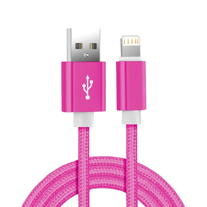 Cable cargador USB trenzado de nailon metálico para iPhone 14 8 7 6S Plus X XR XS 11 12 13 Pro Max iPad 9 Cable de datos de carga rápida 1m 2m 3m