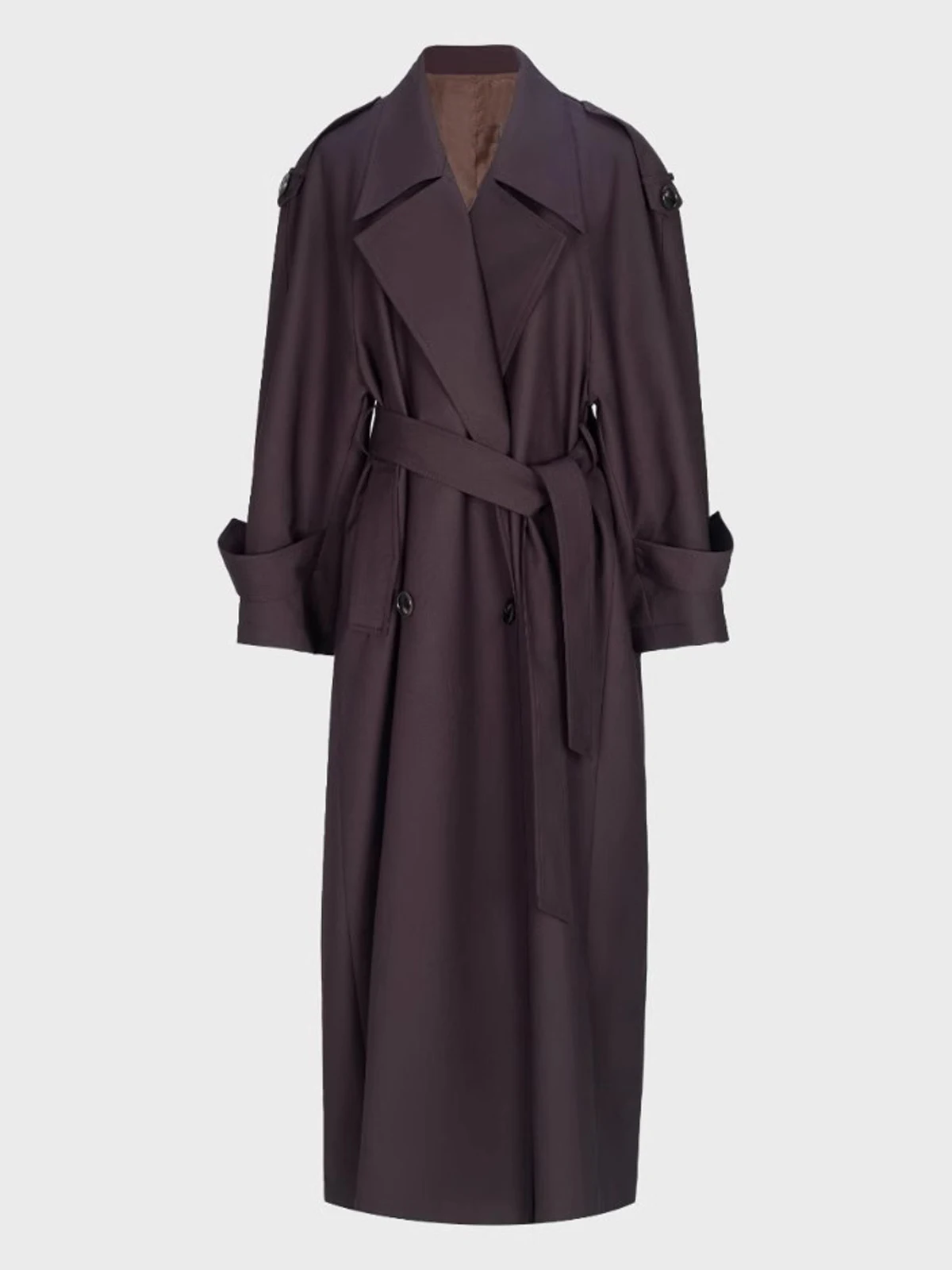 Lautaro primavera otoño gabardina de gran tamaño caqui Extra larga de color morado oscuro para mujer abrigo elegante de lujo con doble botonadura 2025