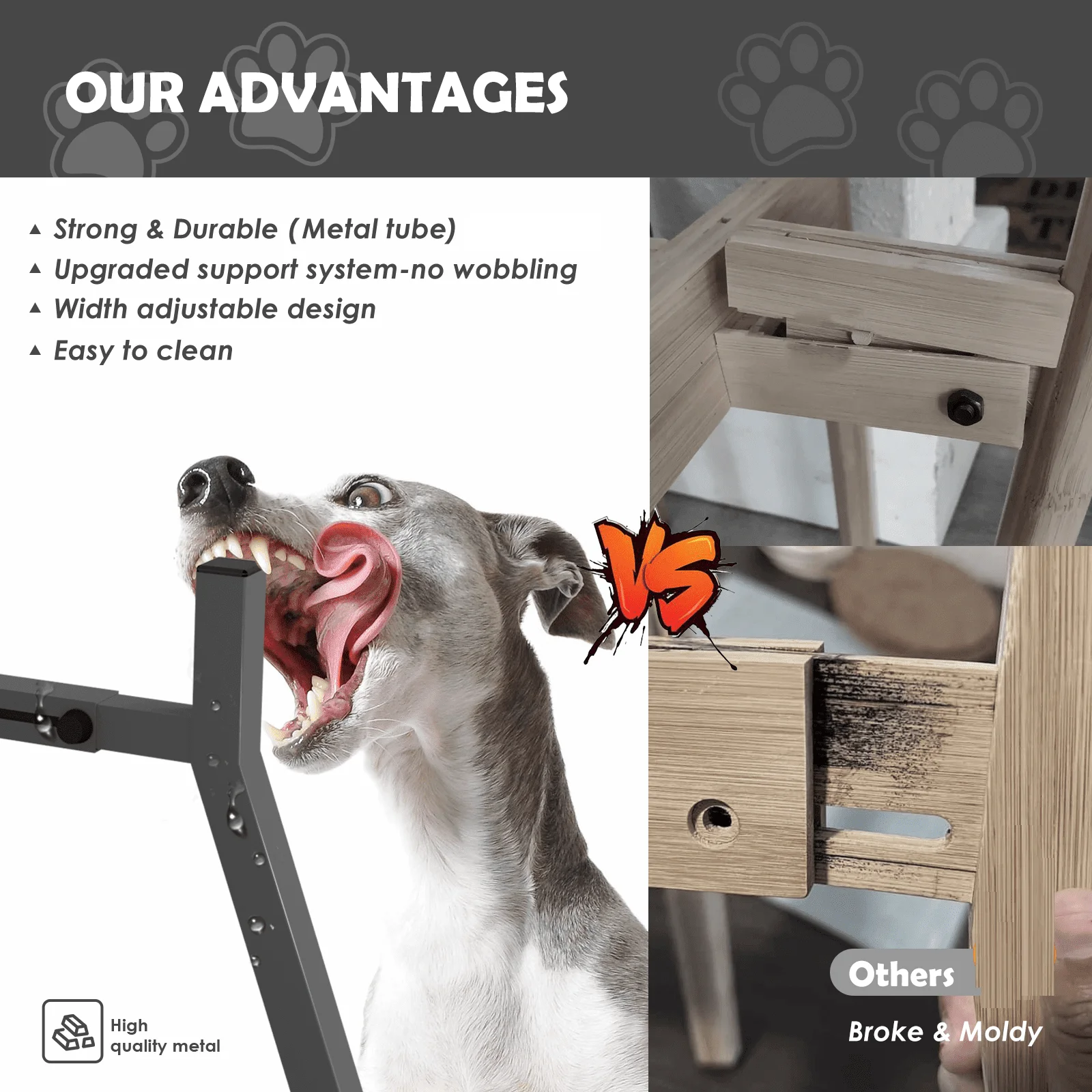 Soporte de cuenco para perro elevado de ancho ajustable de metal para perros extragrandes, cuenco de comida para perros, soporte elevado para cuencos para perros (cuenco no incluido)