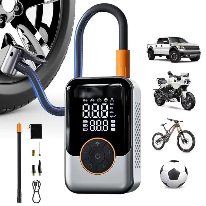 Bomba de aire portátil inalámbrica, inflador de neumáticos de coche, compresor de aire eléctrico con pantalla LCD, inyector de aire para bicicleta, coche, motocicleta, neumáticos y balones.