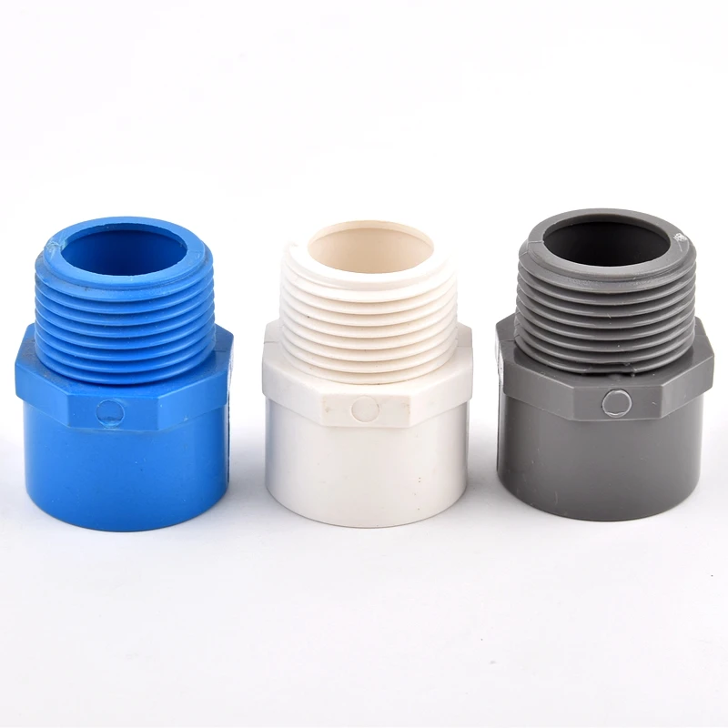 Conector recto de rosca macho de PVC de 1/2 "~ 1,5" a 20 ~ 50mm, junta de agua de alimentación para acuario, accesorios de tubería de agua de riego de jardín