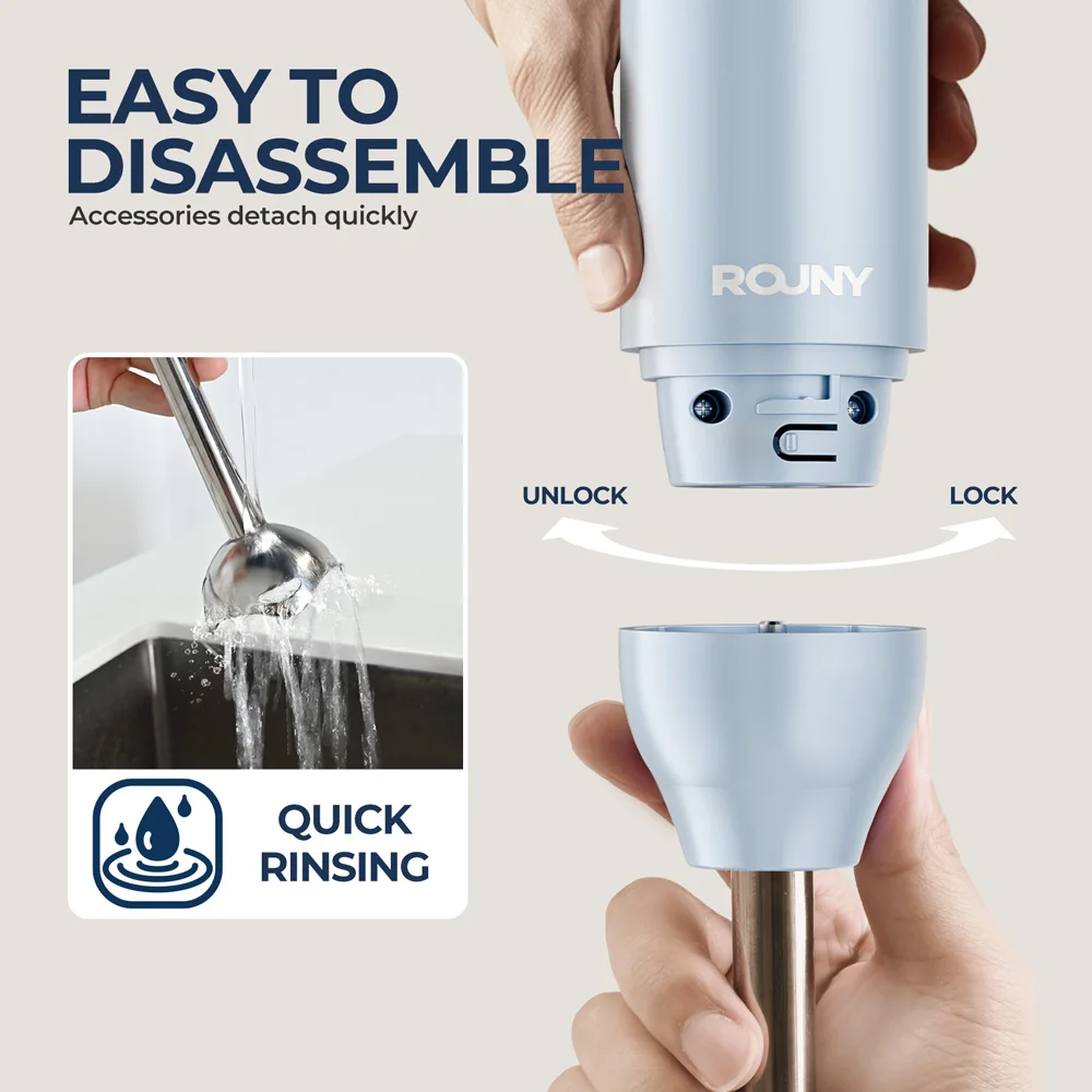 Batidora de mano, batidora de mano de inmersión con cuchillas de acero inoxidable para mezclar alimentos en la cocina, azul claro, básica clásica