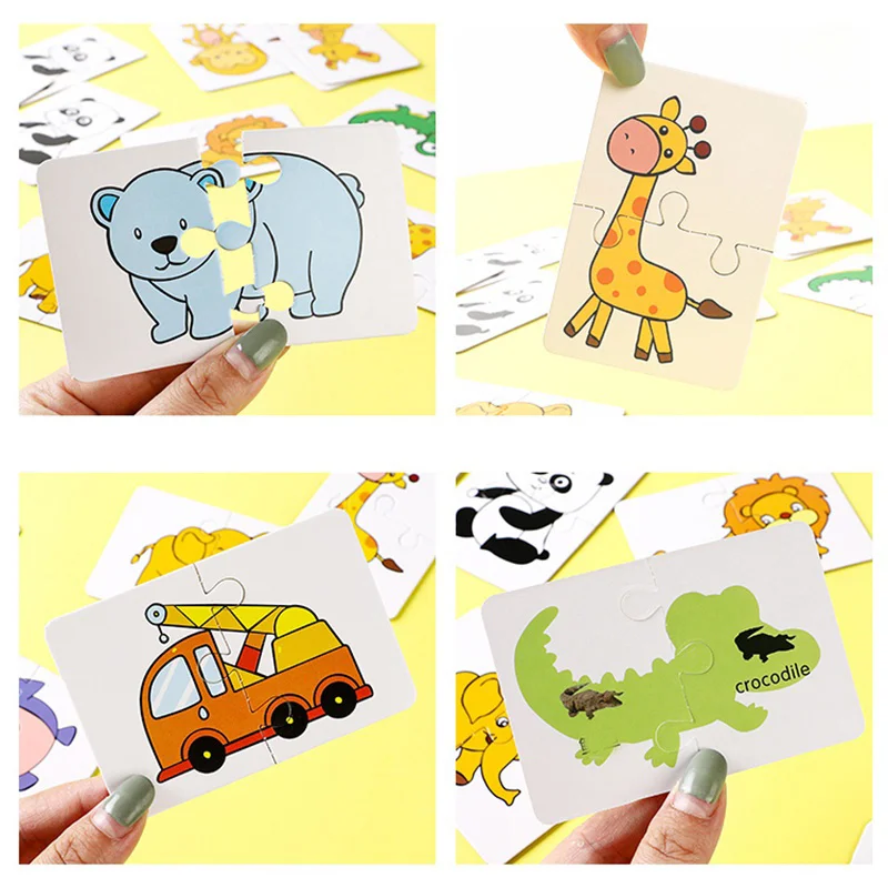 16 Uds. Tarjetas de rompecabezas Montessori para niños, juguetes para niños, juego a juego, juguetes educativos con forma de dibujos animados, regalo de entrenamiento cognitivo