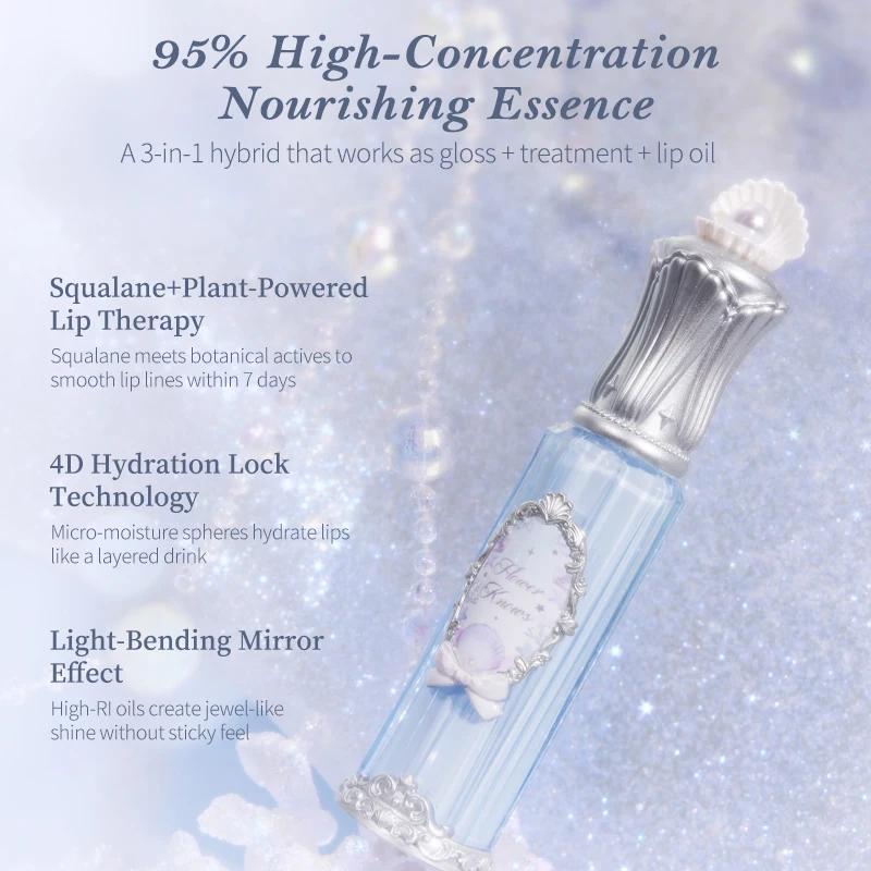Flower Knows Shell's Jewel Collection, Brillo Labial Nutritivo, Maquillaje Profesional, Aceite Labial Hidratante, Fórmula Vegana con Color