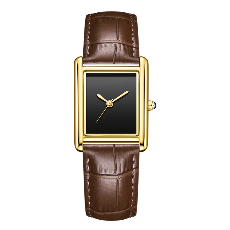 Relojes de Pulsera de Cuarzo para Hombre y Mujer, Diseño Cuadrado Simple, Estilo Ejecutivo, Correa de Cuero, Resistentes al Agua, para Parejas