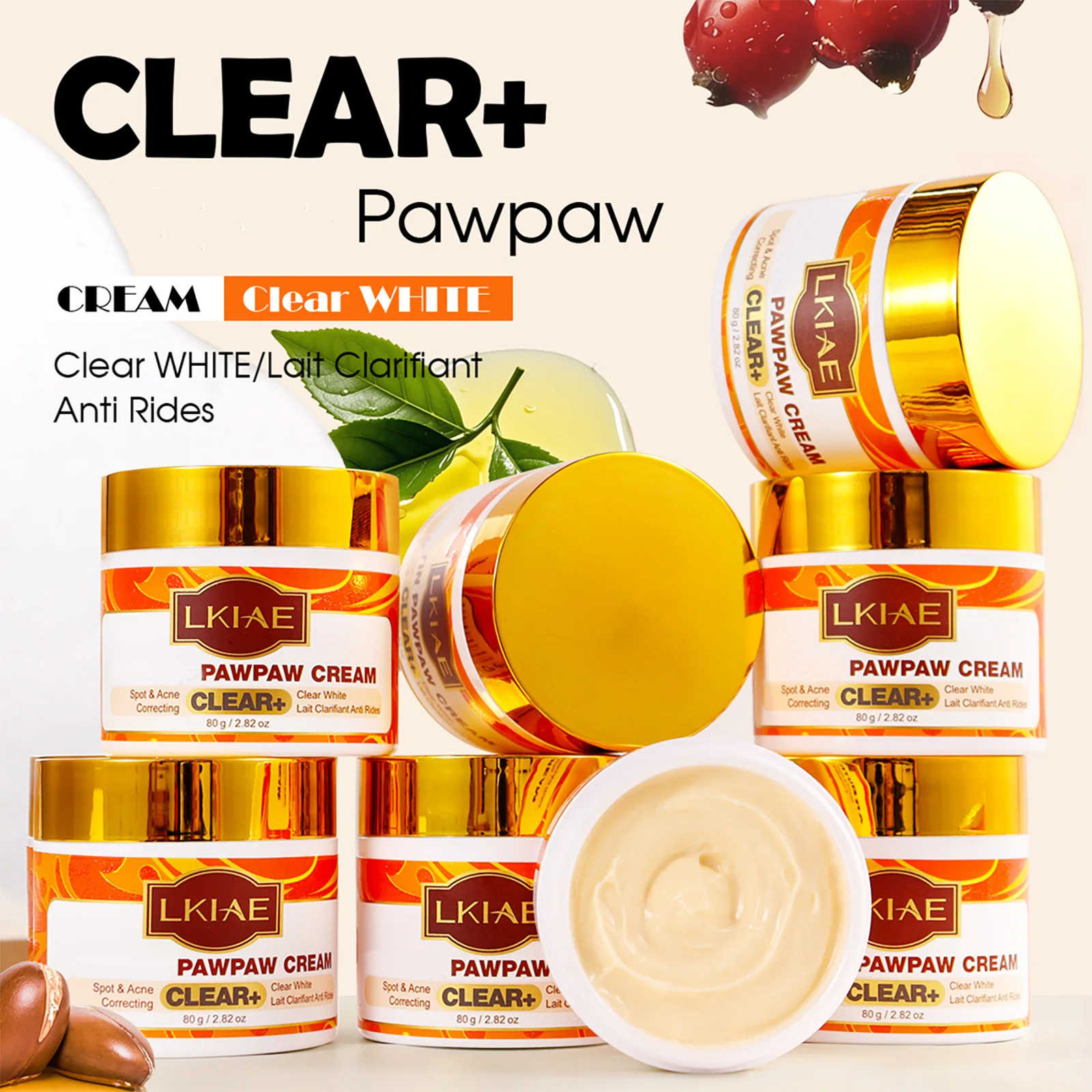 Crema Facial Blanqueadora Pawpaw de LKIAE para Mujeres, Hidratante, Antiacné, Manchas Oscuras, con Niacinamida, Manteca de Karité, Glutatión