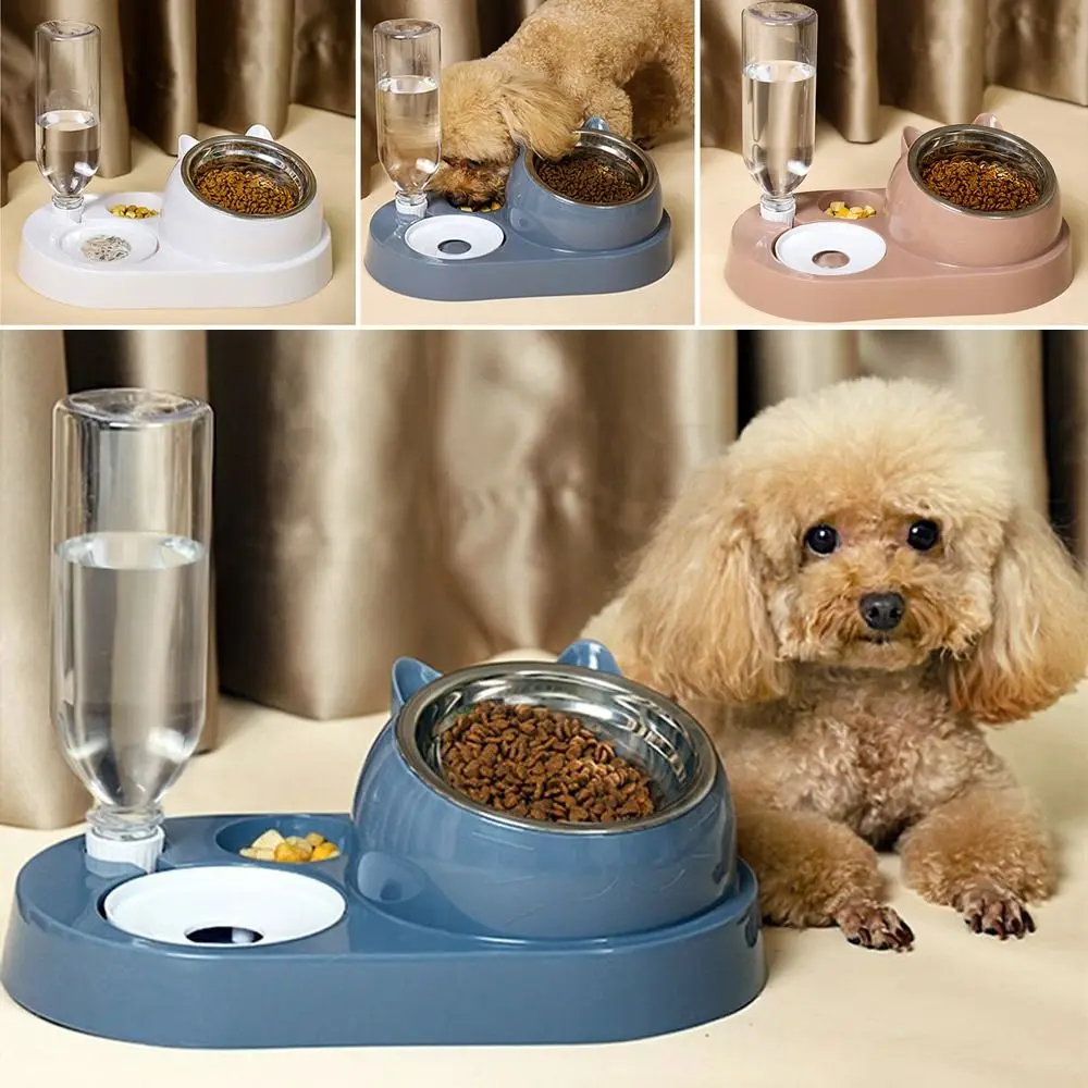 Contenedor de comida con bebedero, bebedero para mascotas, tazón 2 en 1, dispensador de agua, almacenamiento automático de agua, tazón de comida para perros y gatos