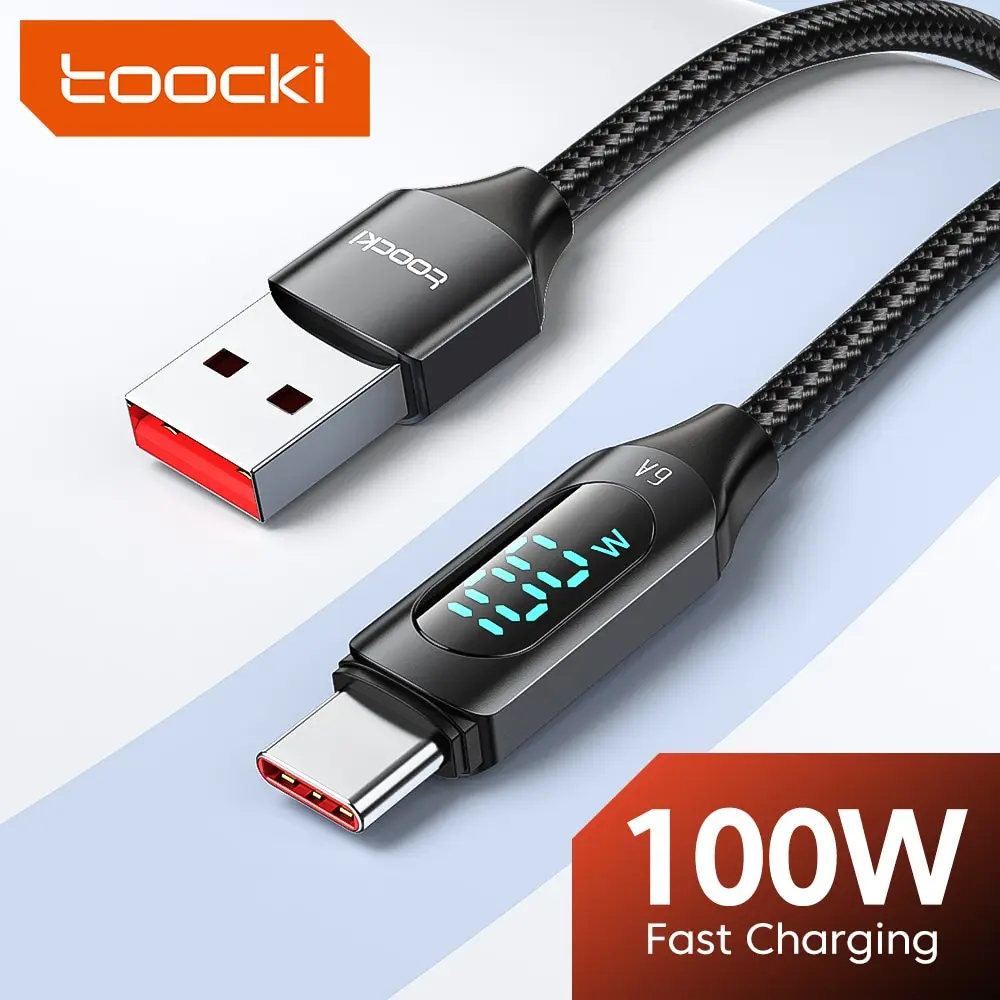 Toocki 100W Cable USB tipo C para Huawei Honor Xiaomi Samsung Super carga carga rápida cargador USB C Cable de datos Cable 1m 2m