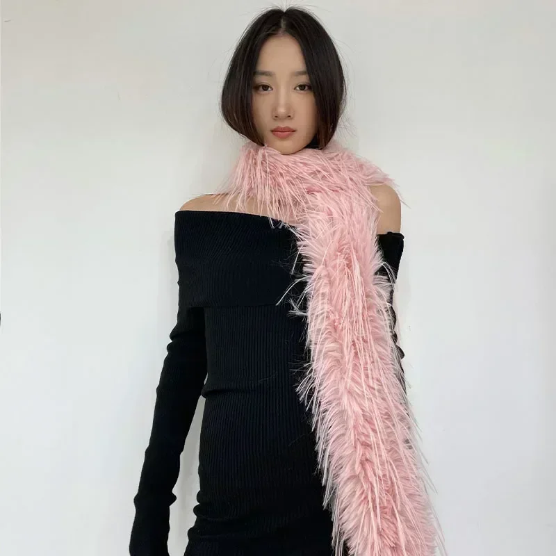 Bufanda de piel de visón de imitación para mujer, conjunto de orejeras, invierno, grueso, suave, cálido, de felpa, Color sólido, cuello de piel, bufanda larga, regalo para pareja