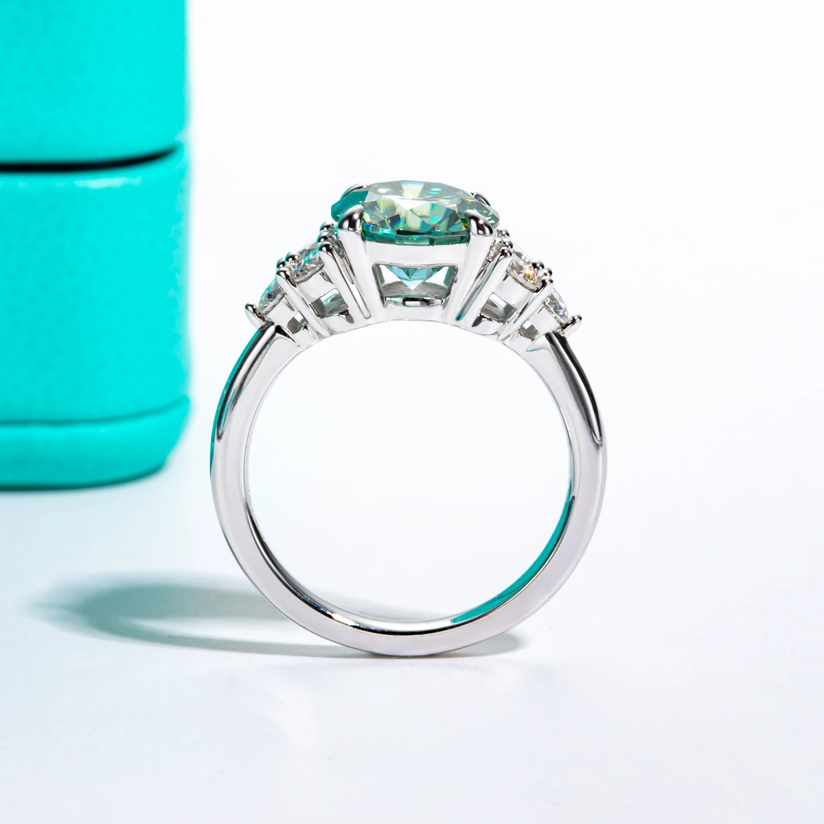 AnuJewel 3ct corte redondo azul verde Color Moissanite anillo de compromiso 18 K chapado en oro plata anillo de bodas de lujo joyería al por mayor