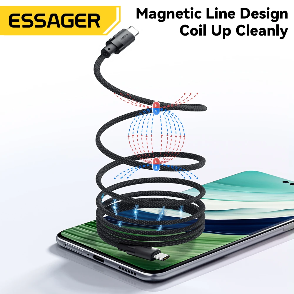 Essager USB C a C 100W Cable cargador rápido magnético para iPhone 15 65W tipo C a C Cable de carga de datos para ordenador portátil Samsung