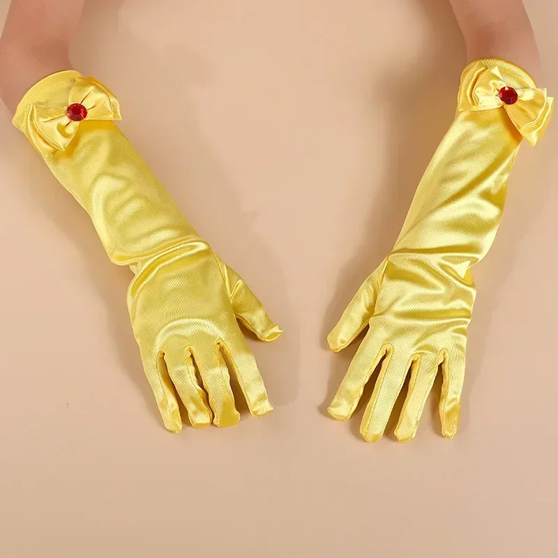 Venta al por mayor, 10 par/lote, guantes largos de princesa para niñas, juego de dedos para fiesta de cumpleaños, boda, Elsa, Anna, Bella, Sofía, accesorios, manopla