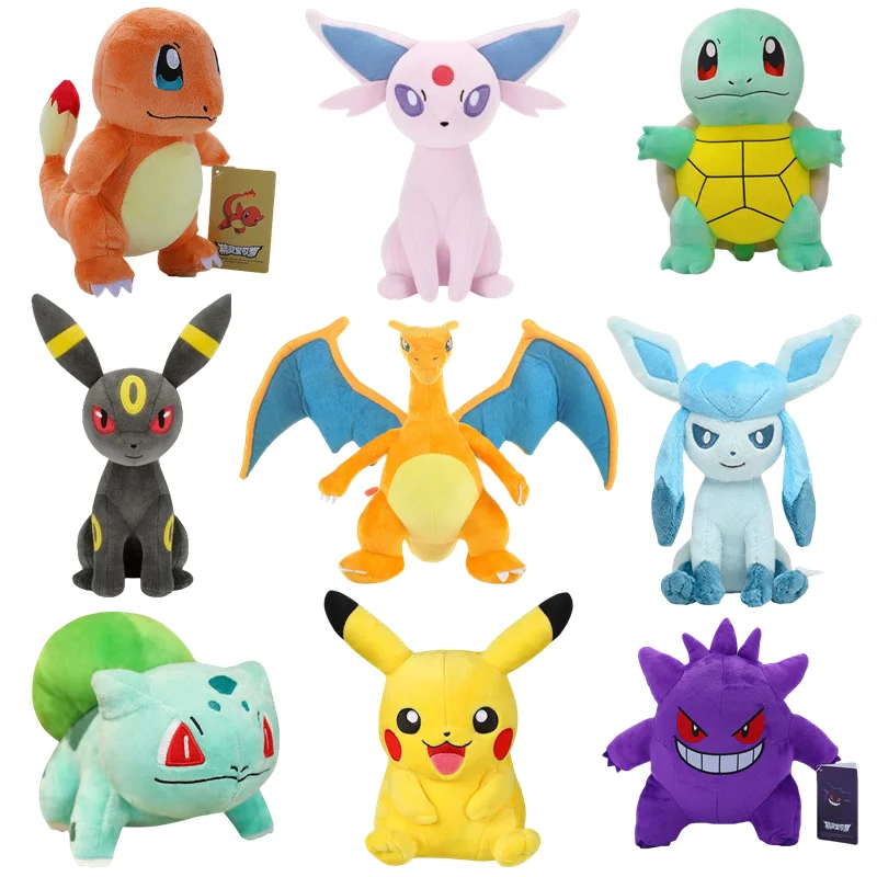 Peluche de Pokémon, Pikachu, Charizard, Gengar, Squirtle, Espeon, Glaceon, Umbreon, juguetes de dibujos animados suaves, regalo.
