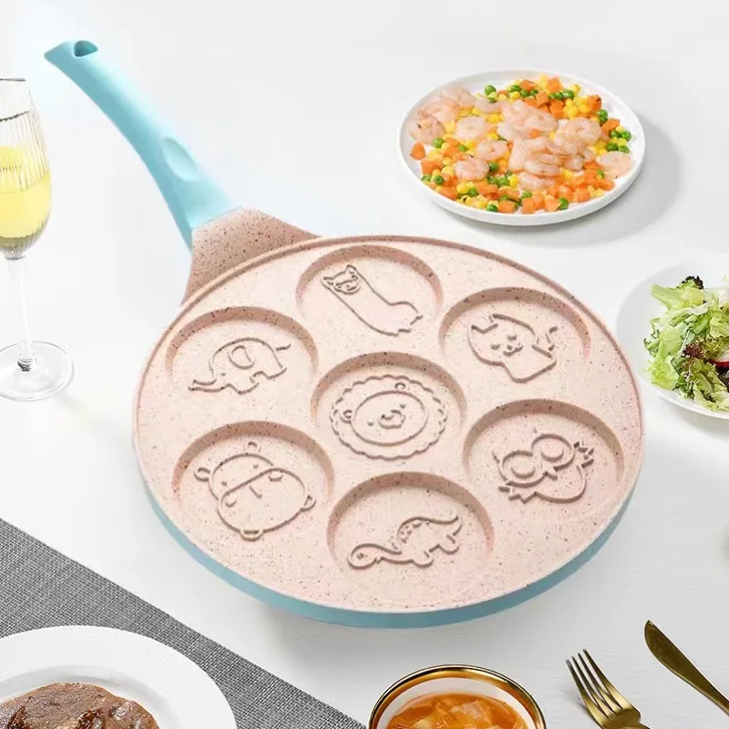 Sartén antiadherente para desayuno con siete agujeros, sartén para tortilla porosa de fondo plano, molde para tortilla de bebé