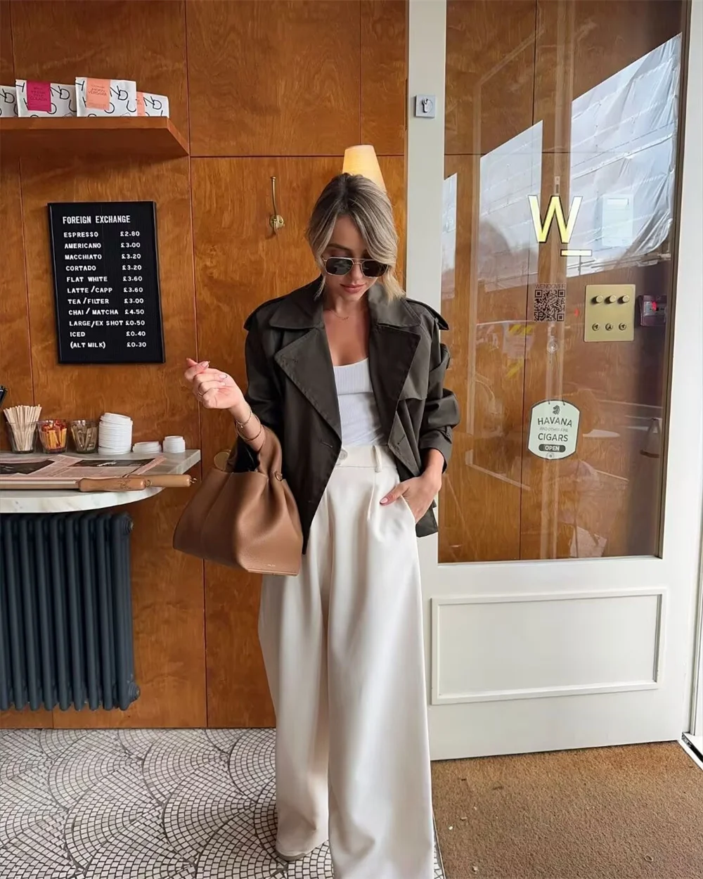Gabardina recortada Vintage para mujer, chaqueta de primavera y otoño, ropa de calle para mujer, Top de manga larga con doble botonadura, trajes de abrigo elegantes para mujer