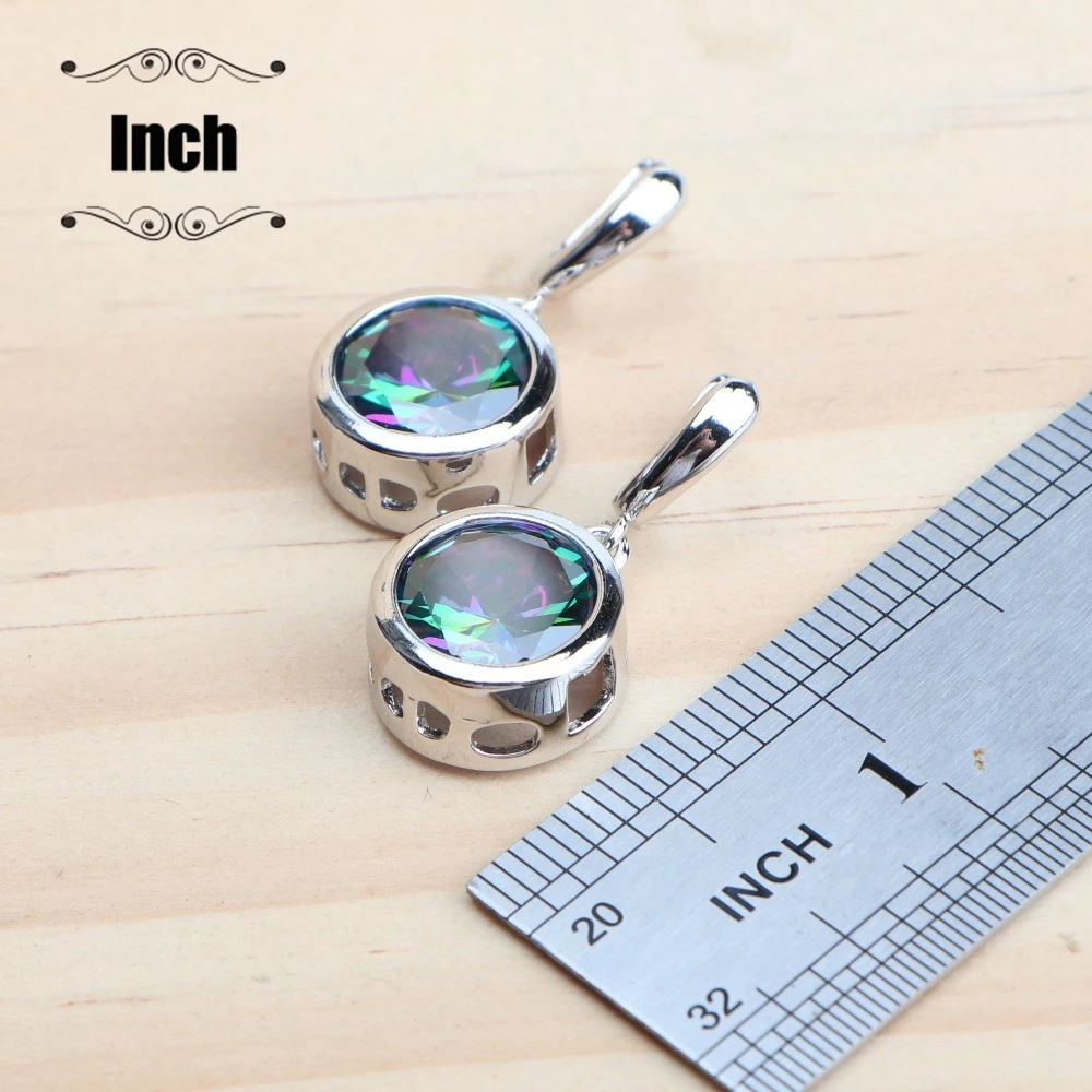 Conjuntos de joyería de plata de ley 925 para mujer, pendientes de circón de arcoíris mágicos naturales, anillo, pulseras, colgante, conjunto de collar de boda