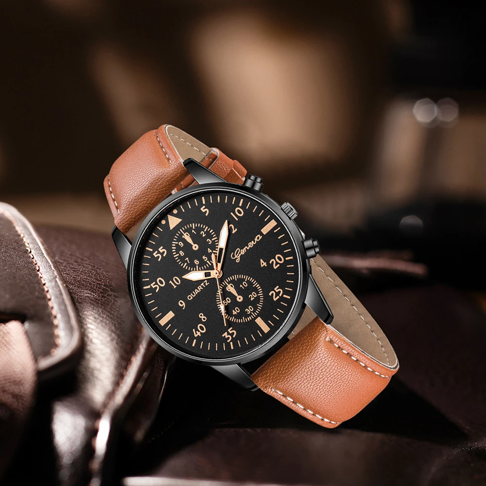 Conjunto de reloj de moda para hombre de 3 piezas, tendencia comercial, versátil, retro, clásico, esfera redonda, reloj de cuarzo, conjunto como regalo de vacaciones para él