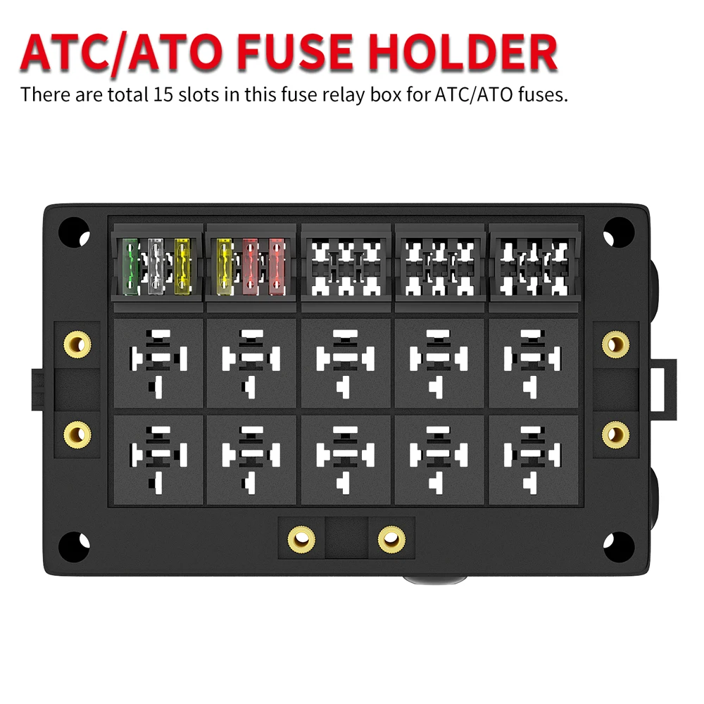 Caja de relés de coche de 10 vías, caja de fusibles de 12V, portafusibles de hoja de 15 vías para automoción marina con terminales
