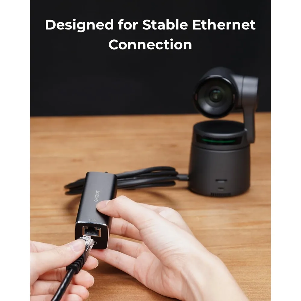 Adaptador OBSBOT USB-C a Ethernet 10/100 Mbps con Soporte para Alimentación por Ethernet (PoE), Interfaz Dual Ethernet USB-C para PC Tail Air
