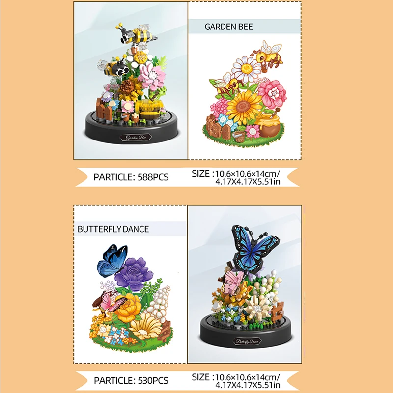 Bloques de Construcción de Bonsái de Flores y Mariposas, Modelo de Planta en Maceta con Cubierta Antipolvo, Juguete Educativo DIY, Regalo Navideño