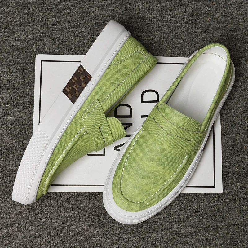 Mocasines de marca de diseñador para hombre, zapatos informales verdes, zapatos planos ligeros de suela blanda para caminar, zapatillas de deporte marrones de lujo para hombre