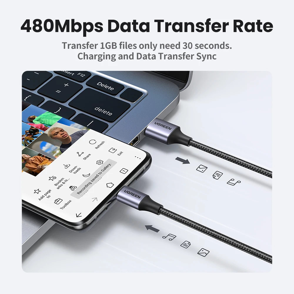 Cable USB tipo C de UGREEN, con revestimiento trenzado, para cargar dispositivos APPLE iPhone 17, 16 y 15, compatible con Carplay y Android. Cable USB C para carga y transferencia de datos, disponible en versiones corta y larga: 2 m, 3 m, 25 cm y 50 cm.