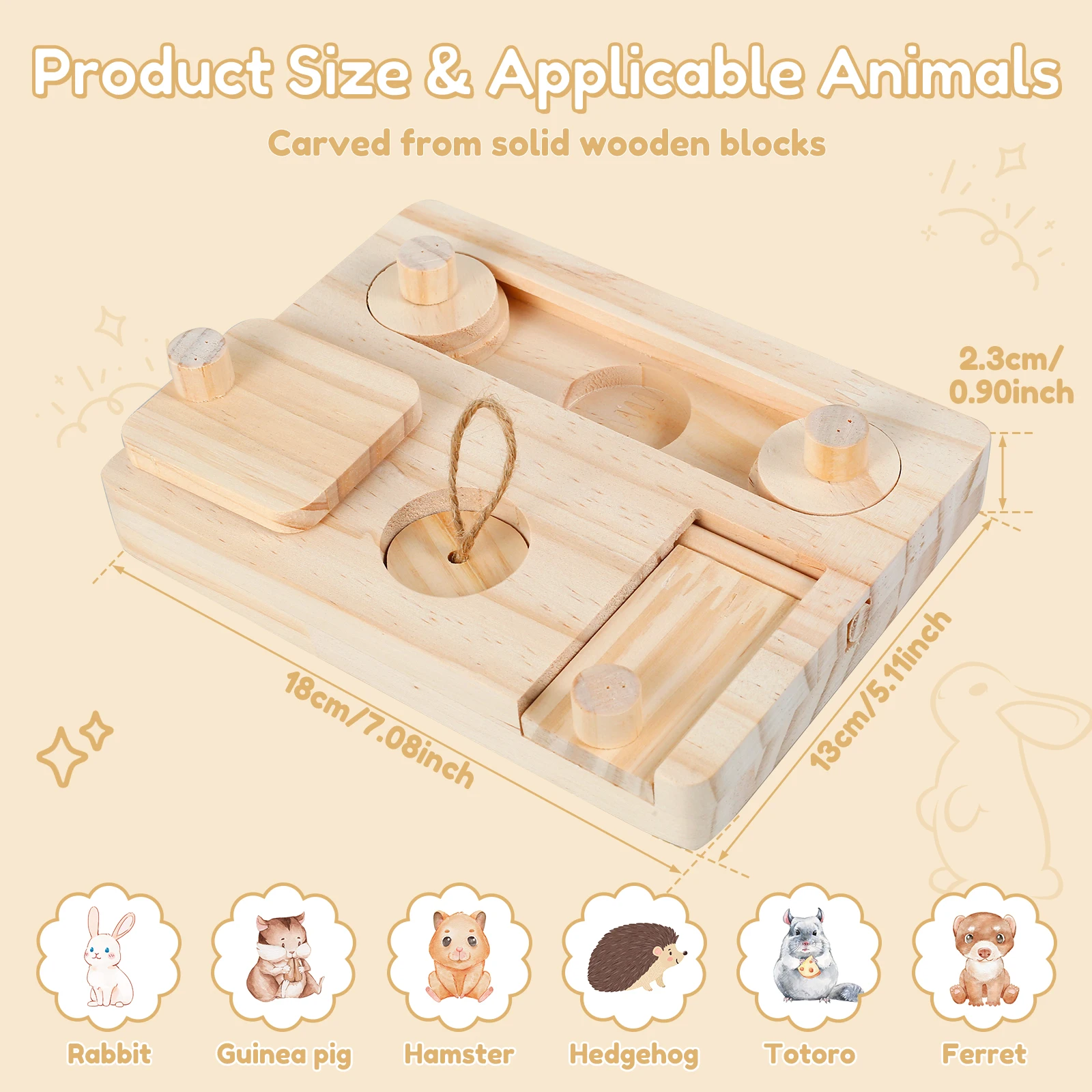 Juguetes de madera 6 en 1 para forrajeo de hámster, alimentador para mascotas pequeñas, rompecabezas interactivo, dispensador de golosinas, juguetes para conejillos de indias