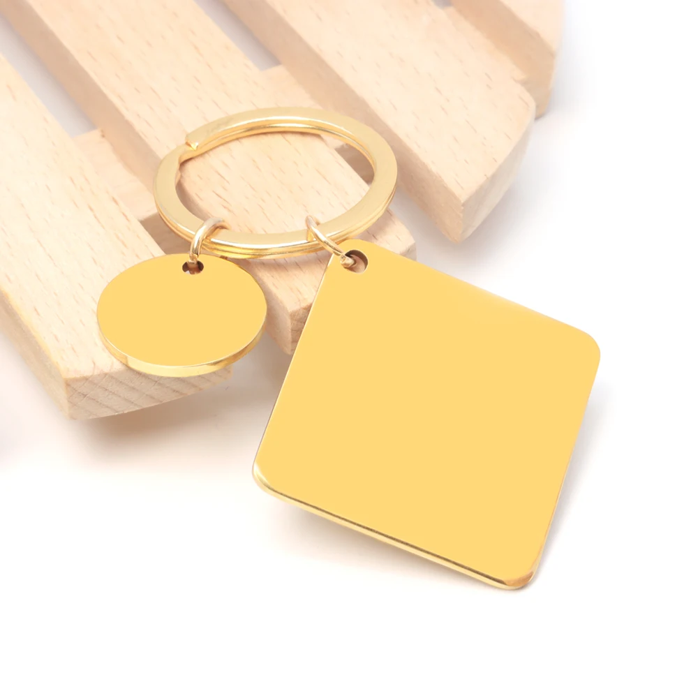 20 juegos de etiquetas de identificación para perros y mascotas, llavero personalizado cuadrado en blanco de Metal con espejo de acero inoxidable, accesorios antipérdida grabables