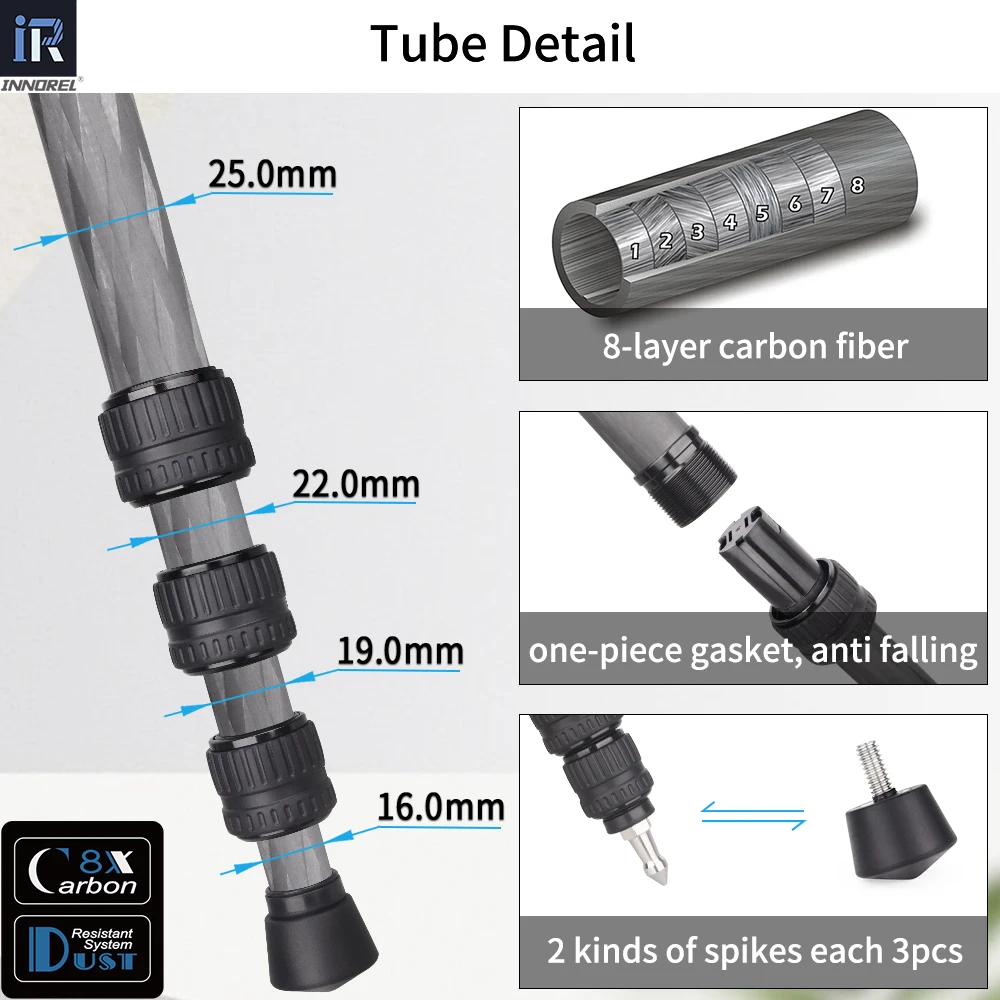 Trípode de fibra de carbono-INNOREL P254C trípode y monopié de viaje ligero compacto portátil para soporte de cámara Digital DSLR carga 12kg