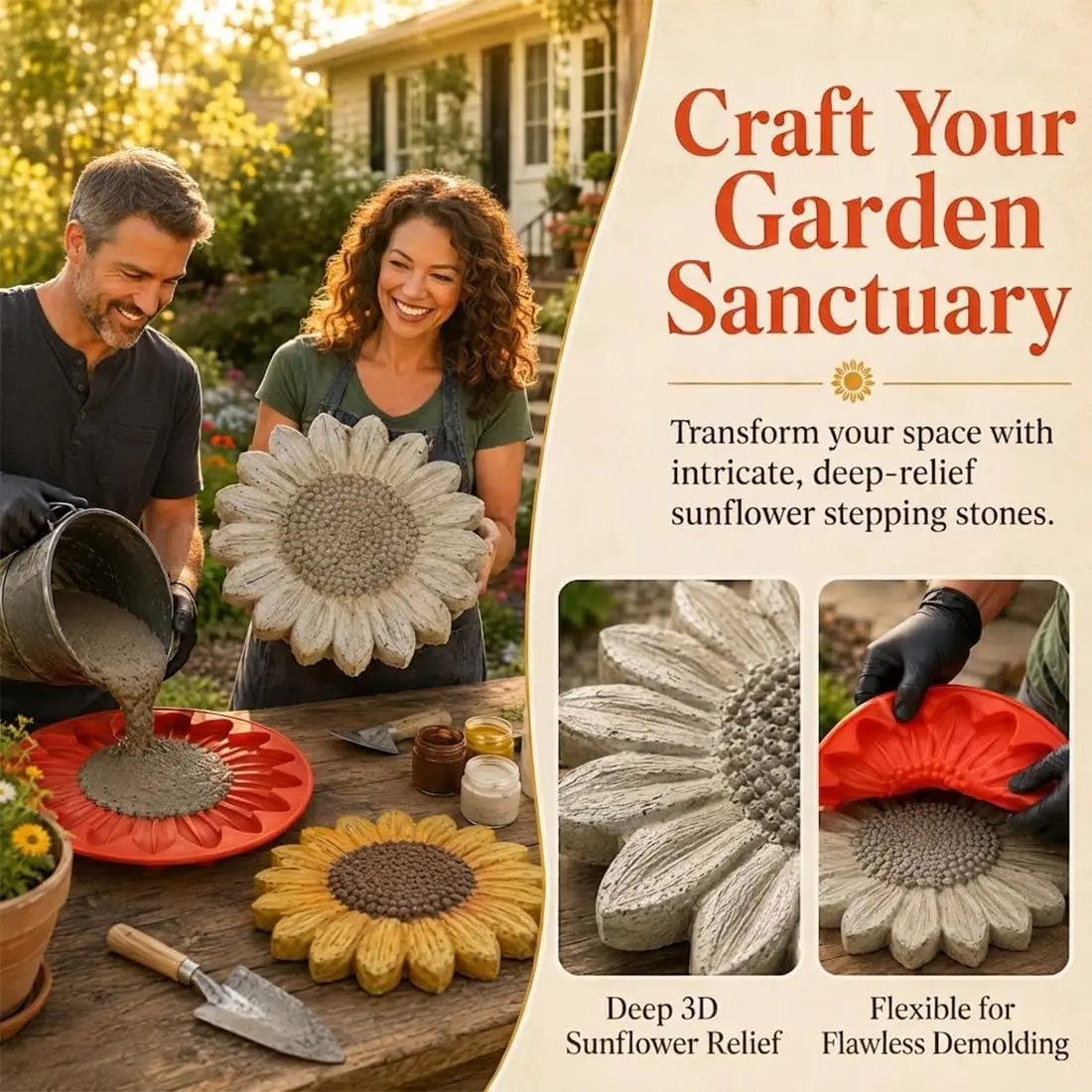 Molde Reutilizable de Concreto con Forma de Girasol para Caminos, Molde de 15.7 Pulgadas para Pavimentar Jardines, Patios y Céspedes