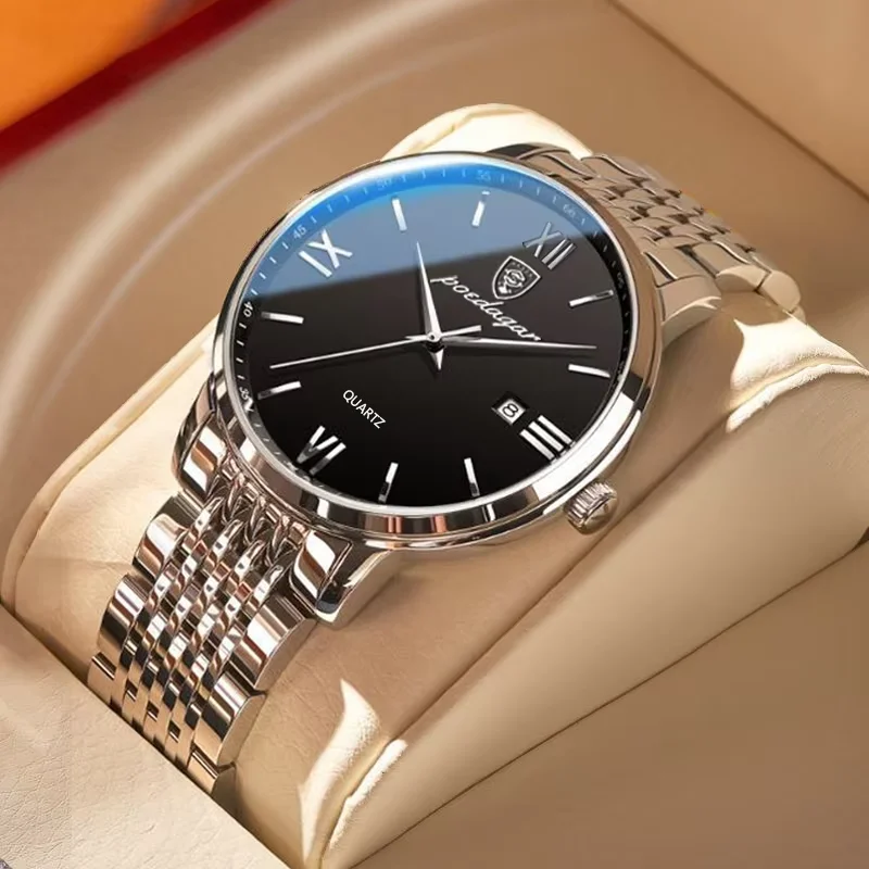 Reloj de pulsera POEDAGAR deportivo de lujo para hombre, reloj de acero inoxidable resistente al agua con fecha para hombre, relojes de cuarzo informales de alta calidad a la moda para hombre
