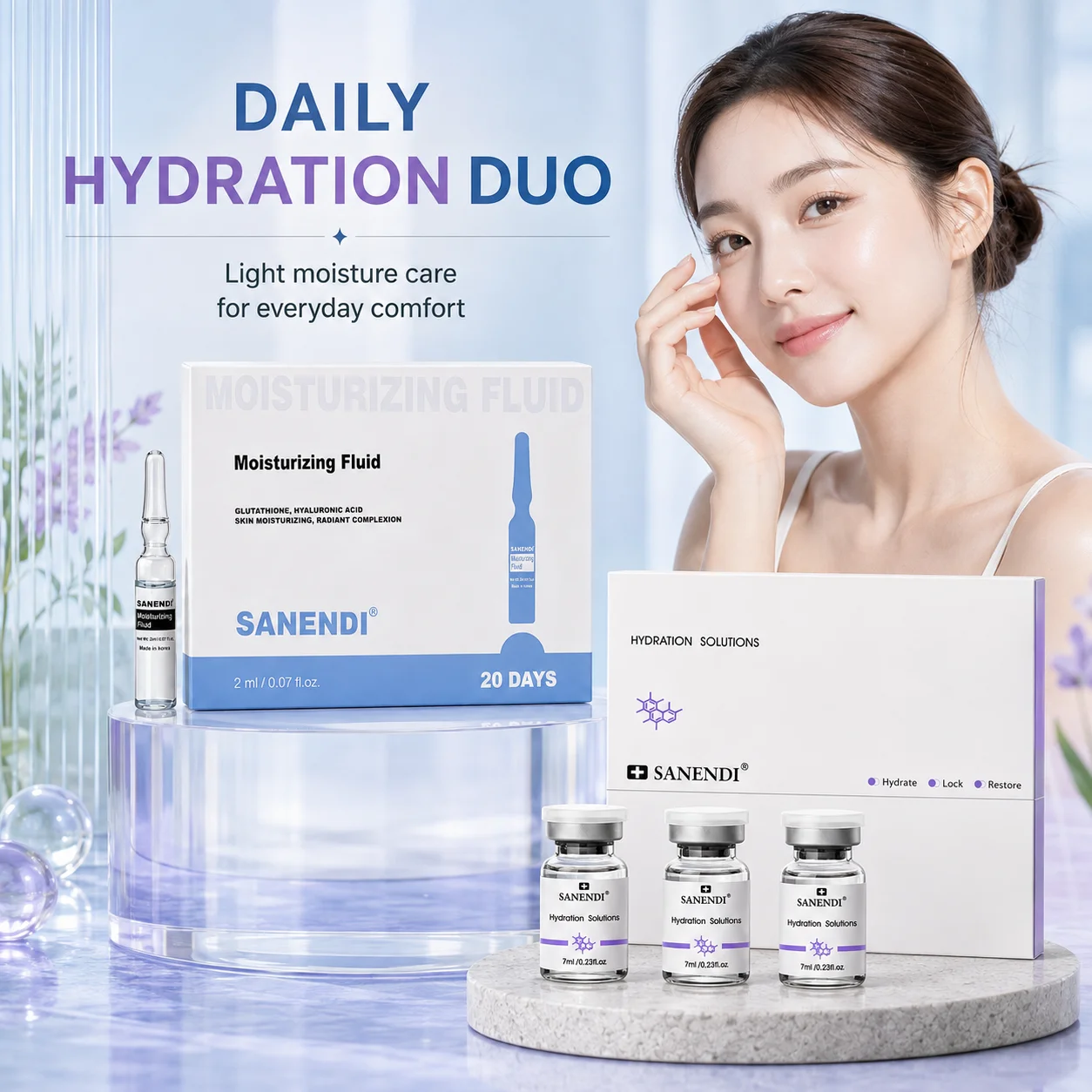 Solución Fluida de Hidratación Profunda Sanendi, Suero de Glutatión y Ácido Hialurónico, GSH, Cuidado Facial Diario, Hidratante, Cuidado de la Piel Coreano